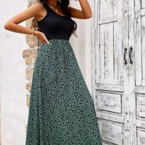 Dresses & Skirts - Black and Green Polka Dot Maxi Dress​
